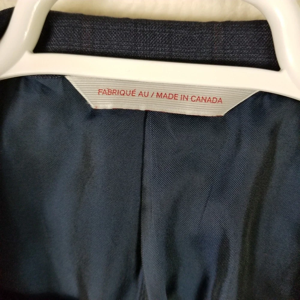 Samuelsohn Sport Coat Mens 46R Navy Blue Colombo Icewool 150s Windowpane Blazer